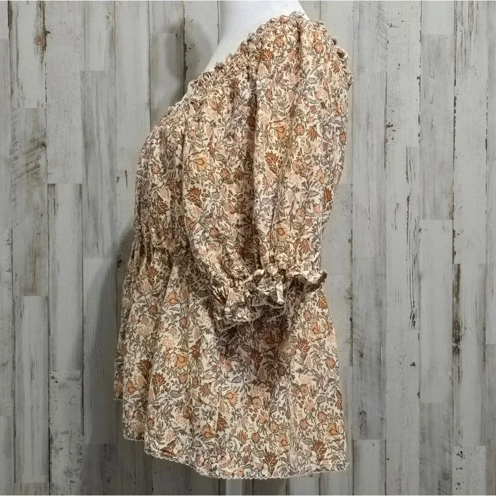 Old Navy Cream Yellow Puff Sleeve Square Neck Floral Babydoll Blouse Size Large